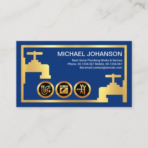 Exquisite Gold Faucet Pipes Blue Water Leaking  Business Card