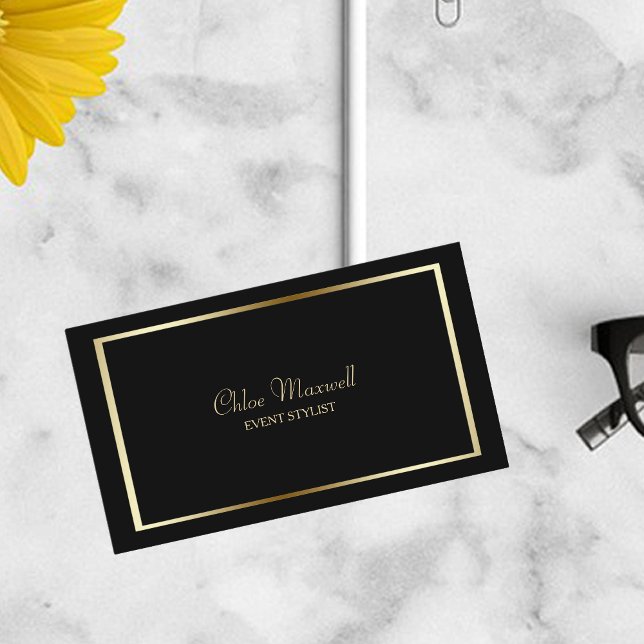 Exquisite Gold Frame Minimalist on Black Business Card (Creator Uploaded)