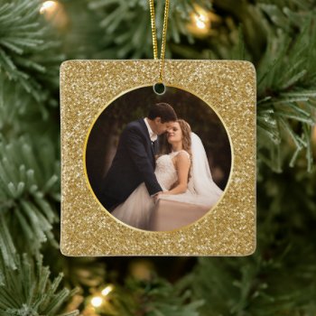 Exquisite Gold Gem Facet Photo First Christmas Ceramic Ornament by AvenueCentral at Zazzle