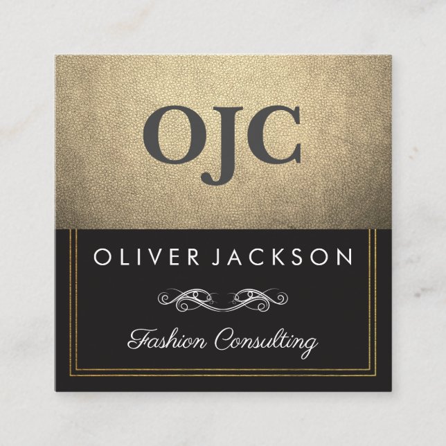Exquisite Gold Leather with Double Line Work Square Business Card (Front)