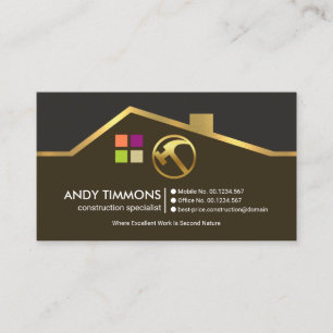 Exquisite Gold Rooftop Motif Handyman Construction Business Card