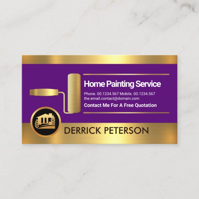 Exquisite Gold Stripes Roller Paint Brush Painting Business Card (Front)