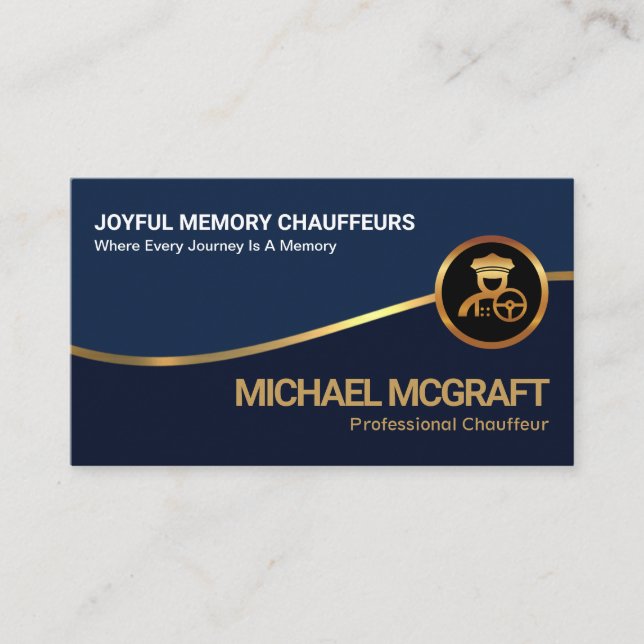 Exquisite Gold Wave Blue Layers Chauffeur Driver Business Card (Front)