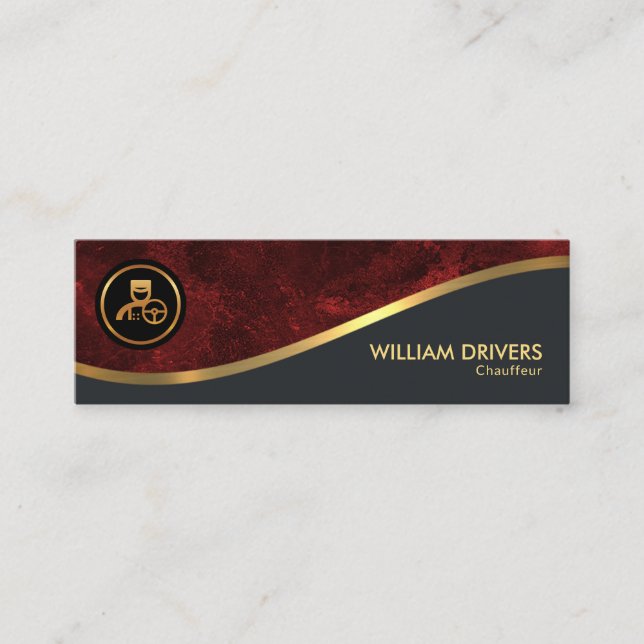 Exquisite Gold Wave Red Grunge Chauffeur Mini Business Card (Front)
