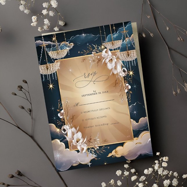 Exquisite Golden Chandelier Floral Wedding RSVP Card (Creator Uploaded)