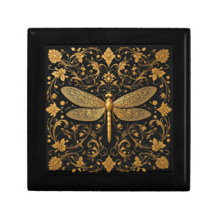 Exquisite Golden Dragonfly with Floral Art Gift Box