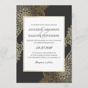 Exquisite Golden Floral Henna Wedding Invitation