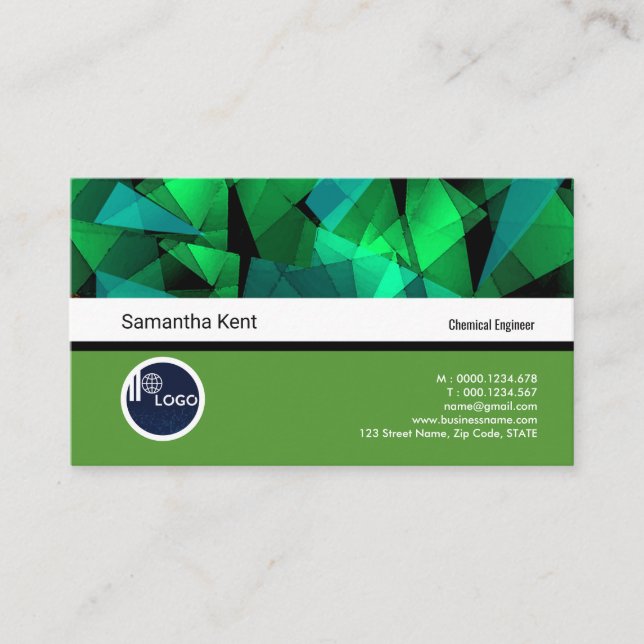 Exquisite Green Geometric Chemist Business Card (Front)