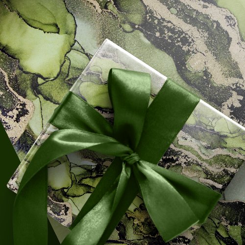  Exquisite Green Gold Black Alcohol Ink  Wrapping Paper