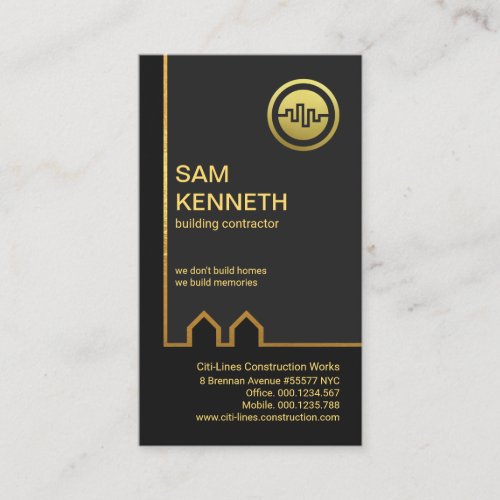 Exquisite Grey Faux Gold Building Lines Contractor Business Card