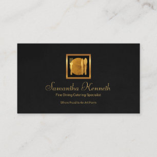 Exquisite Grey Grunge Gold Utensils Caterer Business Card