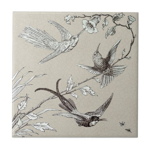 Exquisite Hummingbirds Insects Victorian Repro Ceramic Tile
