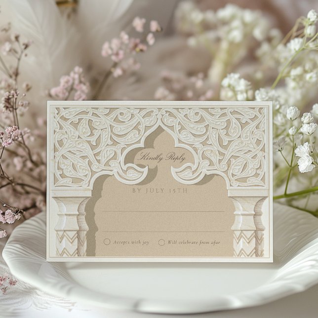 Exquisite Islamic Arch RSVP Card for Wedding (Creator Uploaded)