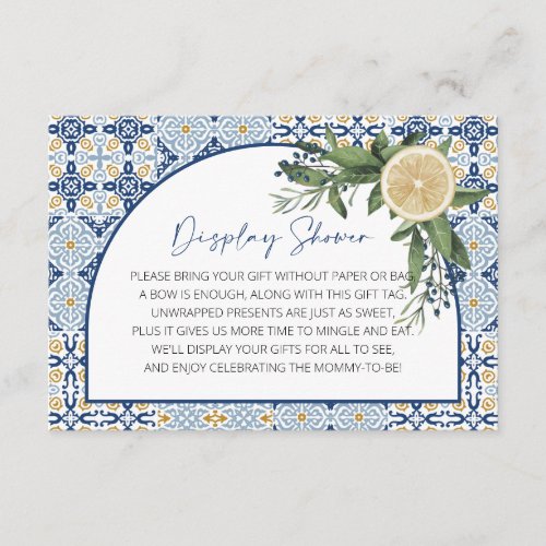 Exquisite Italian Blue Tile and Lemons Baby Shower Enclosure Card