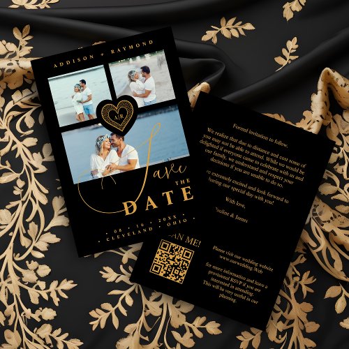 Exquisite Lace Gold  Black 3 Multi Photos Save The Date