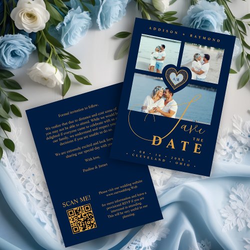 Exquisite Lace Gold  Navy Blue 3 Multi Photos Save The Date