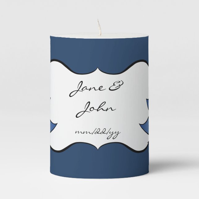 Exquisite Lotus in Blue  Pillar Candle (Front)