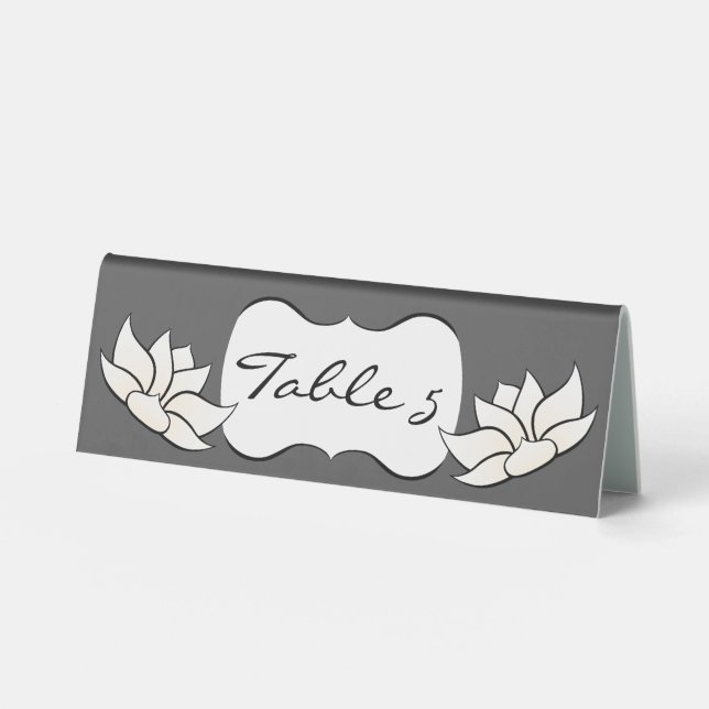 Exquisite Lotus in Pewter and White Table Sign (Front)