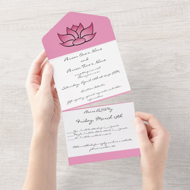 Exquisite Lotus in Pink All In One Invitation (Tearaway)