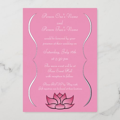 Exquisite Lotus in Pink Foil Invitation