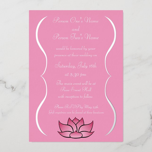 Exquisite Lotus in Pink Foil Invitation (Front)