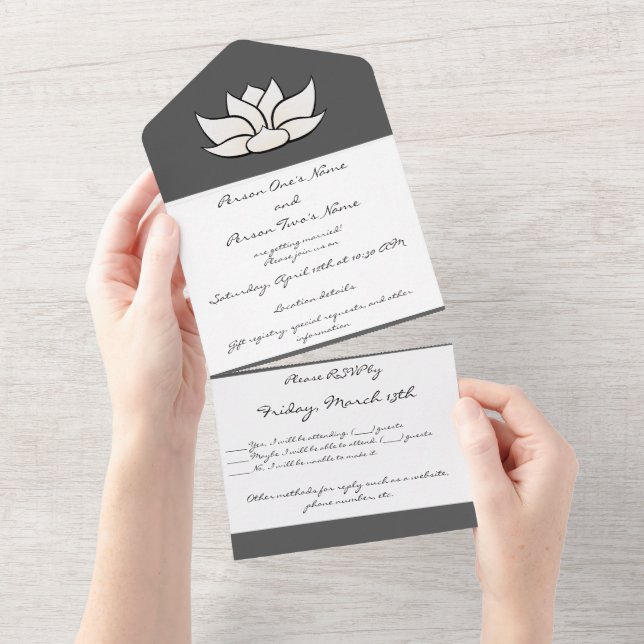 Exquisite Lotus in White All In One Invitation (Tearaway)