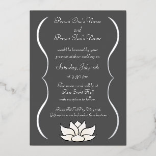Exquisite Lotus in White Foil Invitation