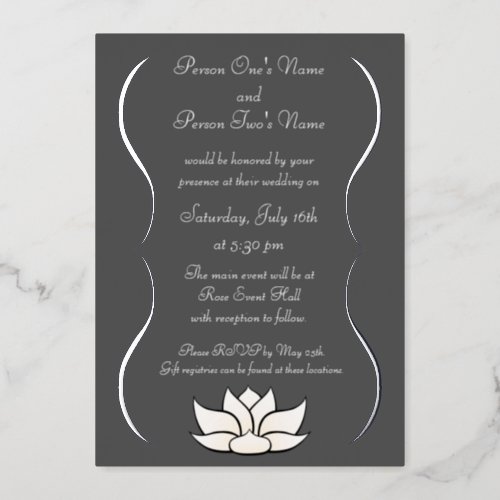 Exquisite Lotus in White Foil Invitation