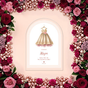 Exquisite Lovely Flower Girl Dress in Pink & Gold Acrylic Invitations
