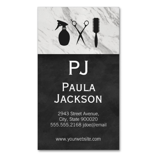 Exquisite Lux Texture Monogram and Marble Trim Business Card Magnet (Front Vertical)