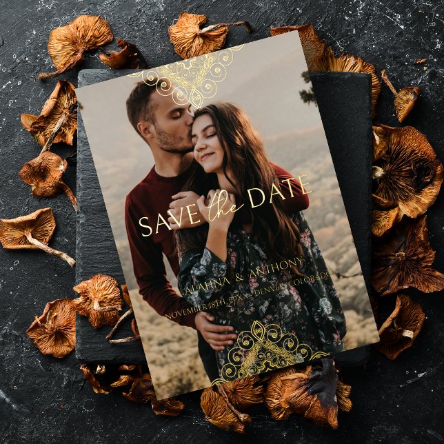 Exquisite Luxury Ornamental Baroque Decorative  Foil Invitation (Exquisite Luxury Ornamental Baroque Decorative Elements Photo Metallic Foil Card with Envelope.)