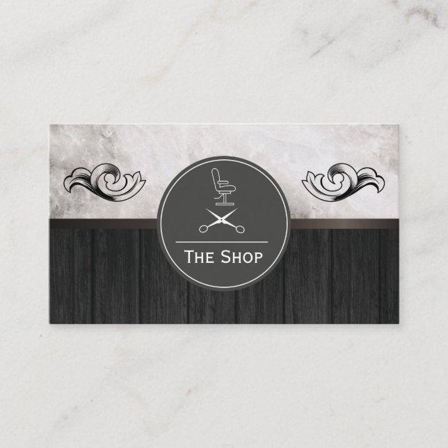 Exquisite Marble Wood Trim | Barber Business Card (Front)