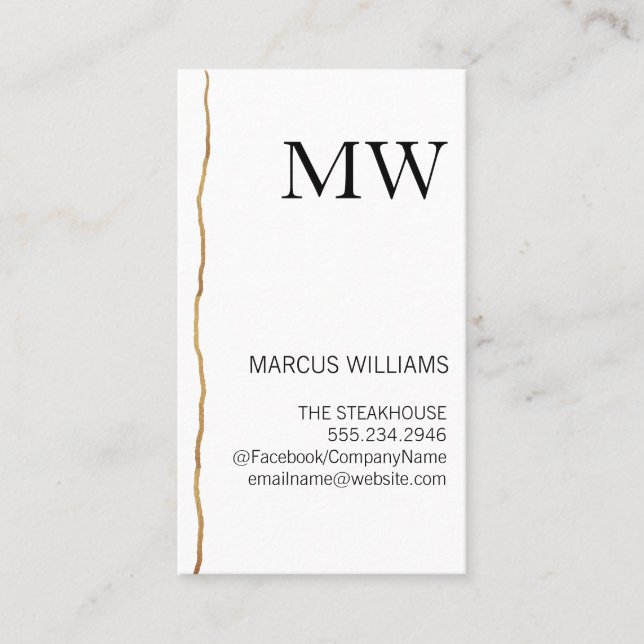 Exquisite Mark / White Sleek / Monogram Business Card (Front)