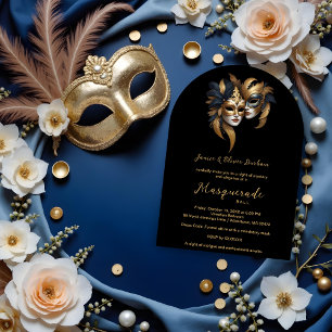 Exquisite Masquerade Masks Gold Effect Accents  Invitation