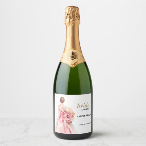 Exquisite Minimal Watercolor Wedding Bridal Shower Sparkling Wine Label