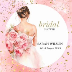 Exquisite Minimal Wedding Bridal Shower Classic Round Sticker