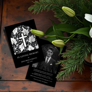 Exquisite Minimalist Black White Botanical Funeral Foil Invitation