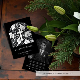 Exquisite Minimalist Black White Botanical Funeral Foil Invitation