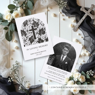Exquisite Minimalist Black White Botanical Funeral Letterpress Photo Cards