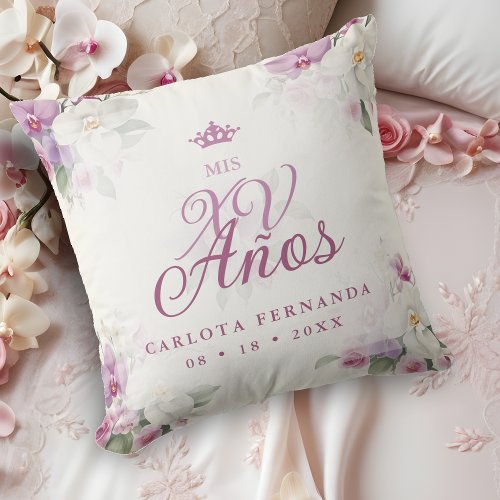 Exquisite Mis XV Aos Spanish Floral Orchid Posies Throw Pillow