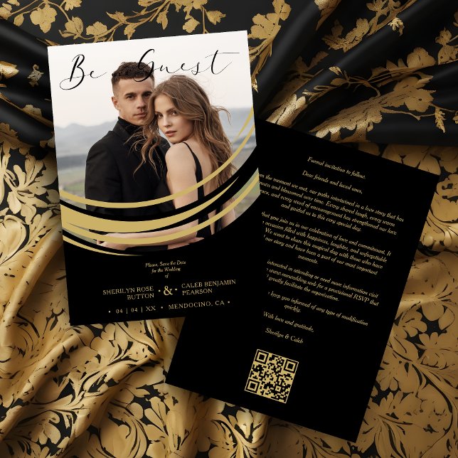 Exquisite Modern Faux Golden Abstract Photo Save The Date (Exquisite Faux Golden Abstract Geometric Shape Photo Wedding Save the Date Card with Envelope.)