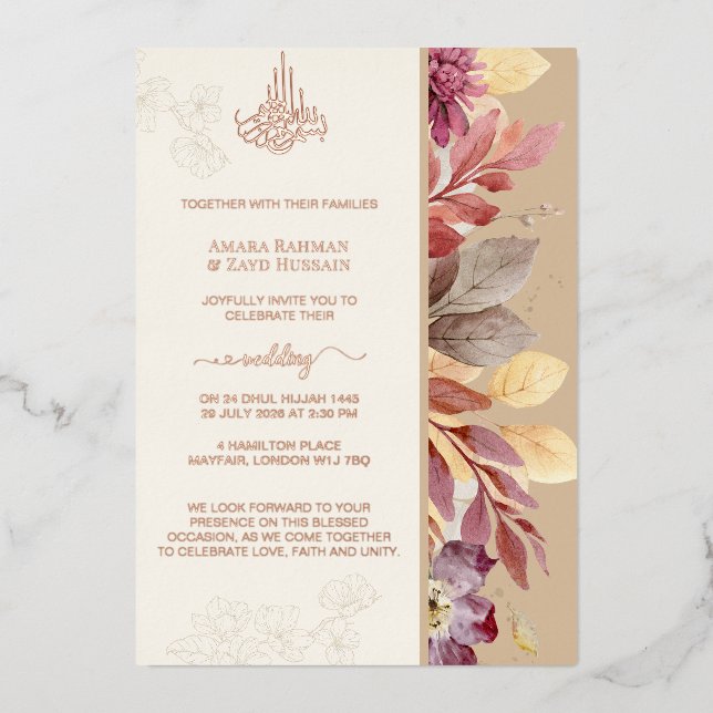 Exquisite Muslim Marriage Invitation | Foil Foil Invitation (Front)