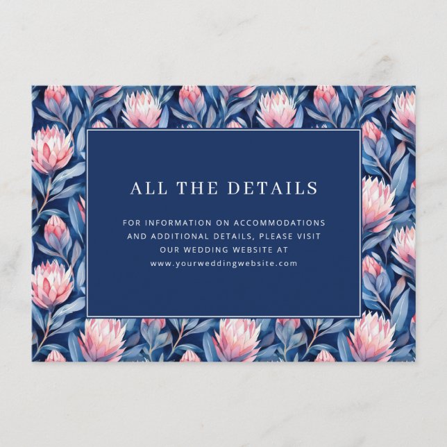 Exquisite Navy Watercolor Floral Border Enclosure Card (Front)