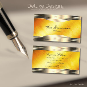 Exquisite Orange Marble and Decorated Gold Borders Business Card
