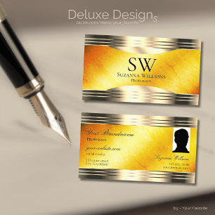 Exquisite Orange Marble Gold Border Monogram Photo Business Card