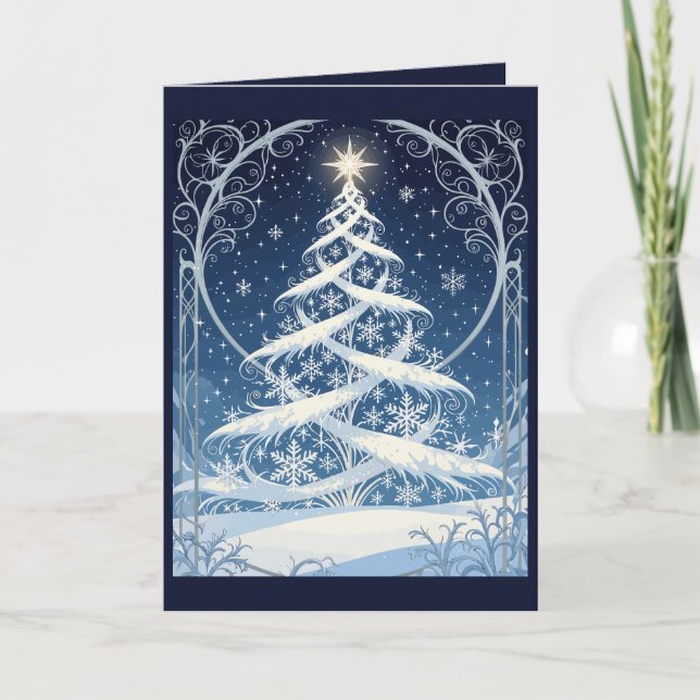 Exquisite Ornate Christmas Yule Tree Holiday Card (Front)