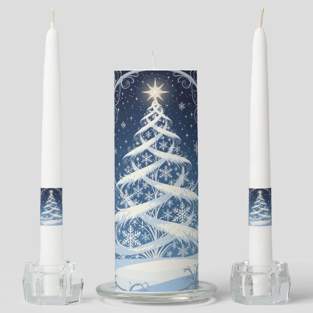 Exquisite Ornate Christmas Yule Tree Unity Candle Set (Front)
