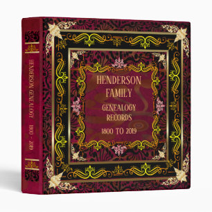 Exquisite Ornate Red Gold Genealogy Family Tree  3 Ring Binder