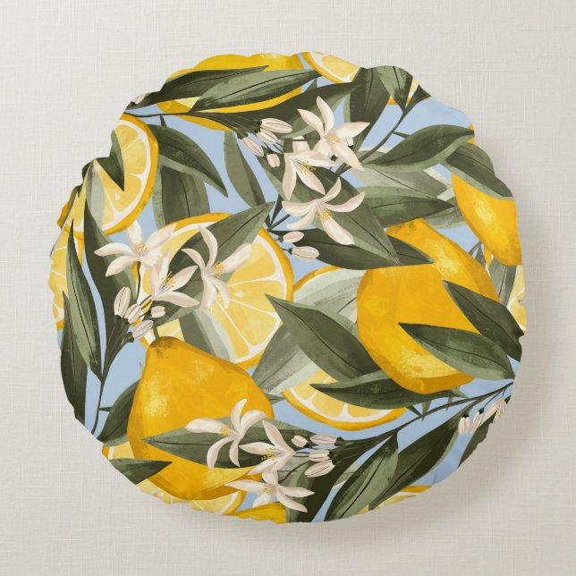 Exquisite pattern with yellow bergamot fruits, cit round pillow (Front)