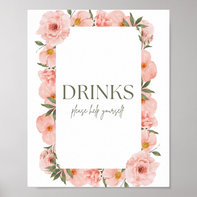 Exquisite Peach Floral Beverage Poster (Front)